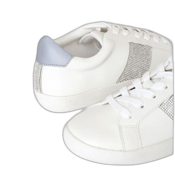 NIB Madden Girl Skyllar White and Silver Rhinestone Sneakers - Picture 4 of 7